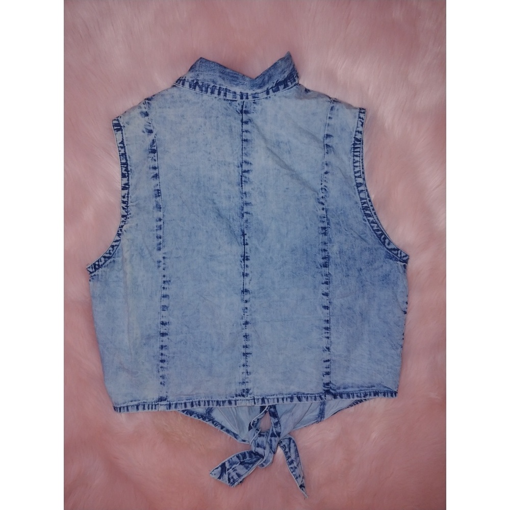Fashion web button down crop top denim acid wash - Picture 2 of 5